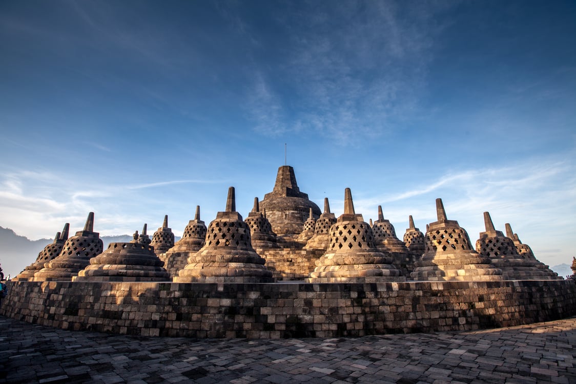 Borobudur Temple.Blue sky Yogyakarta, Java