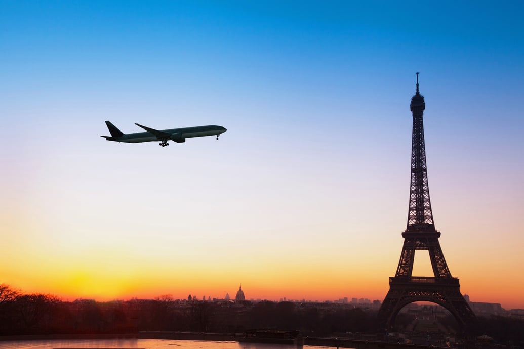 flight to Paris, travel to Europe background